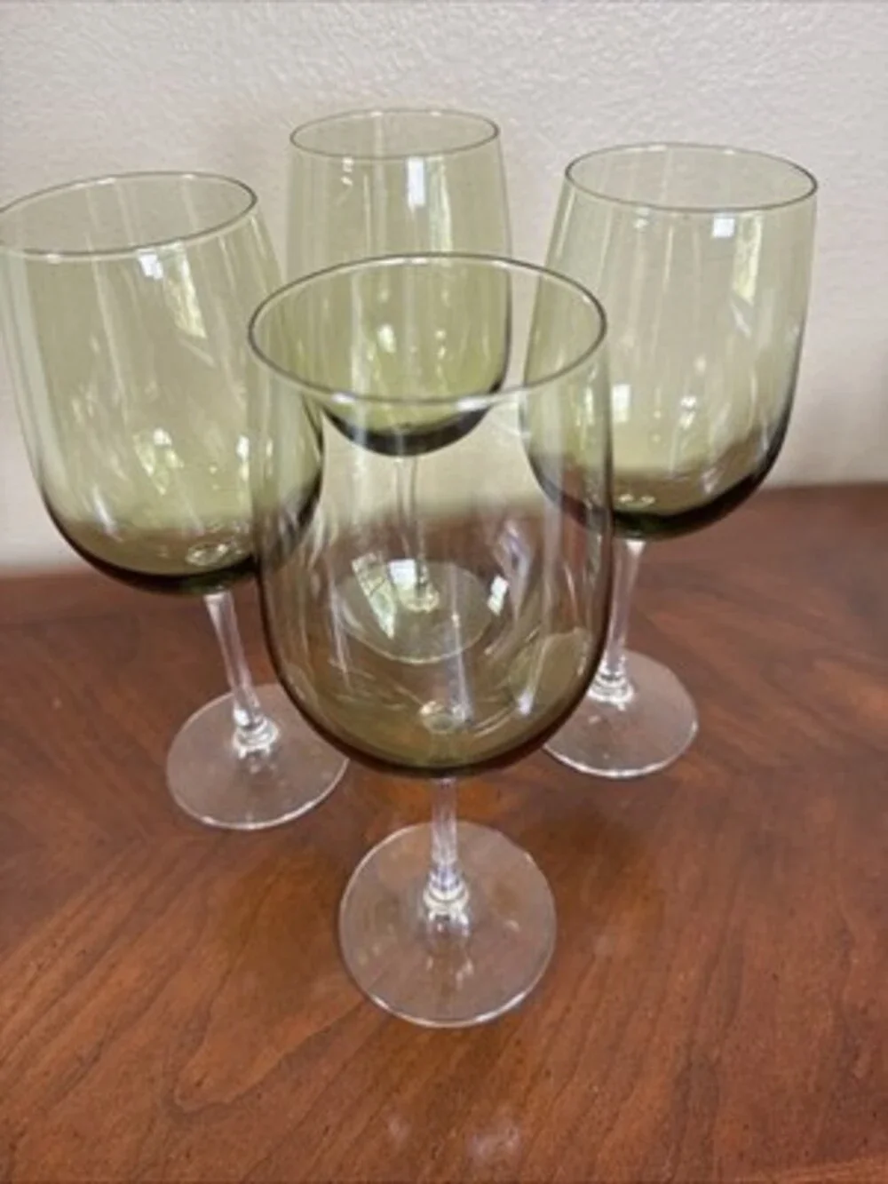 Pier 1 Hand Blown Pantiago Olive Green Avocado MCM Crystal Wine Glasses Set Of 4